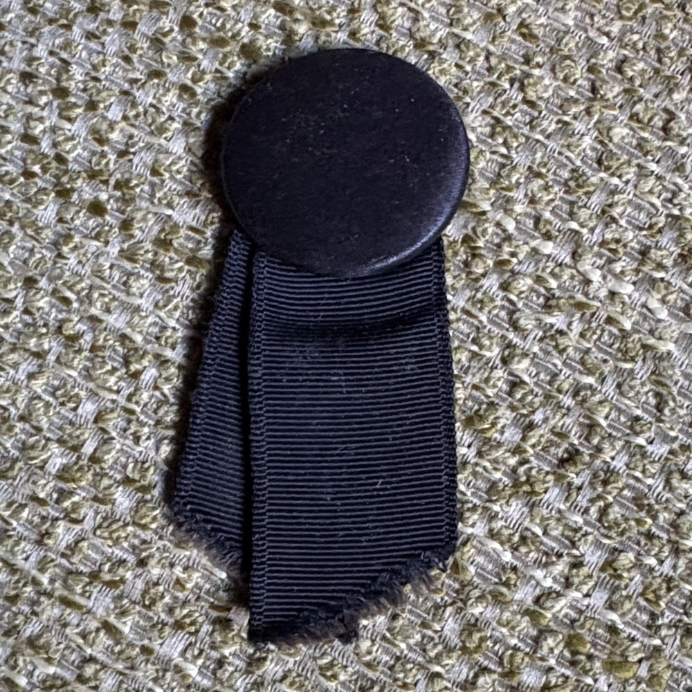 Black Button badge with Ribbon Accent mourning pin??
